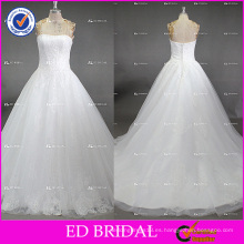 ED nupcial elegante encaje sin tirantes Appliqued vestido de bola de tul vestido de novia nupcial